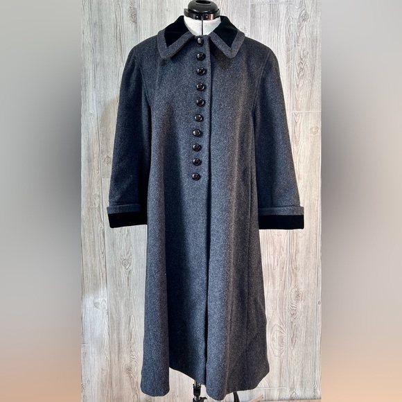 Vintage Mario de Pinto Wool Button Down Trench Overcoat with Velvet Trim Large - Picture 7 of 16